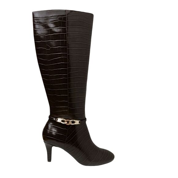 Karen Scott Boots Women Black SZ 7.5M Hanna Croc Wide-Calf Knee High Silver - Picture 1 of 15
